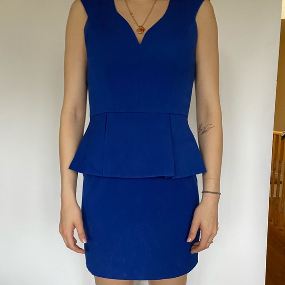 Royal Blue Peplum Midi Dress - Picture 1 of 3